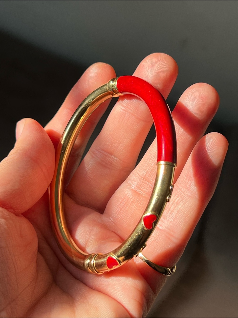 14k Gold and Red Heart Bangle Bracelet - Women's Jewelry - Picture 9 of 14